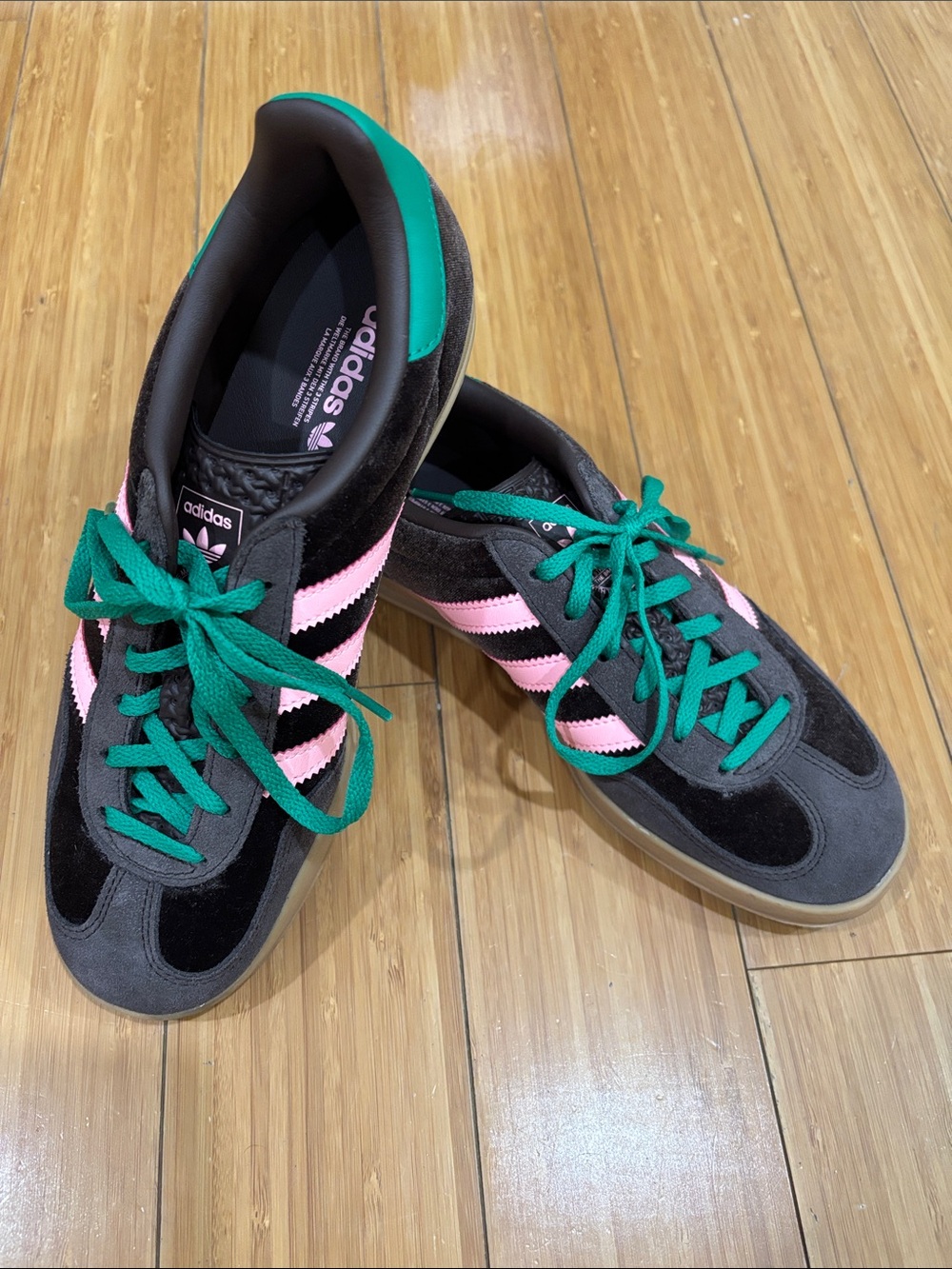 adidas Women's Black Sneakers with Pink Stripes and Green Laces
